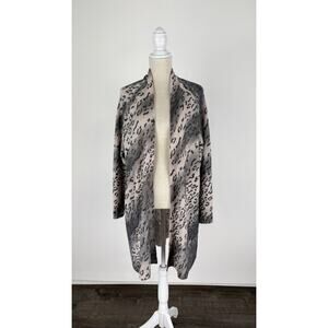 360 Cashmere Animal Print Open Front Long Cardigan Womens Size Medium Grey